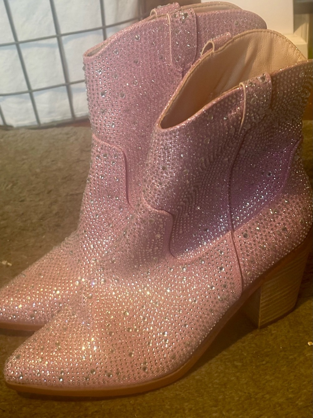 Pink Crystal Embellished Women's Ankle Boots